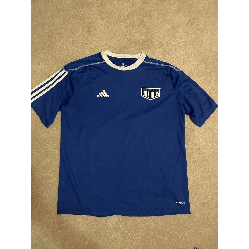 Adidas Sports Blue Kansas City Wizards MLS Soccer Shirt Mens Large ClimaLite
